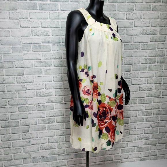 ADRIANNA PAPELL Womens 6 100% Silk Ivory Bubble Hem Casual‎ Summer Sun Dress - Picture 8 of 11